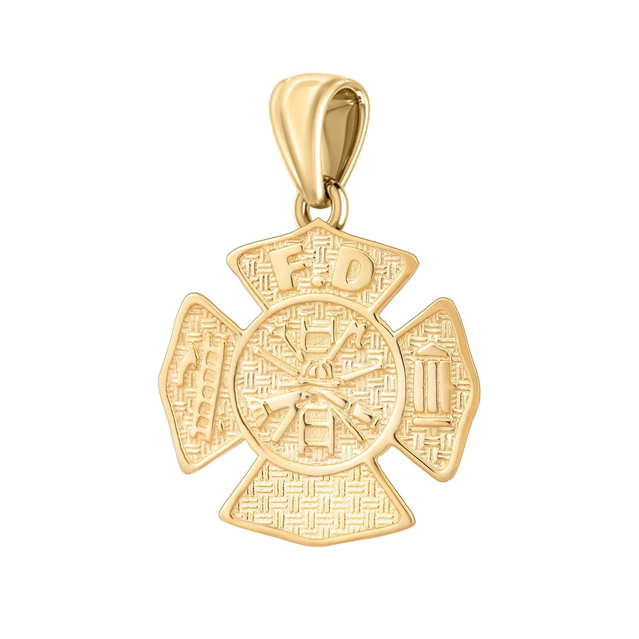 Ladies 14K Yellow Gold Customizable Firefighter Pendant Necklace, 26mm - US Jewels