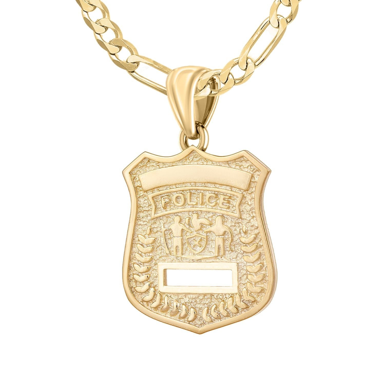 Ladies 14K Yellow Gold Customizable Police Badge Pendant Necklace, 22mm - US Jewels