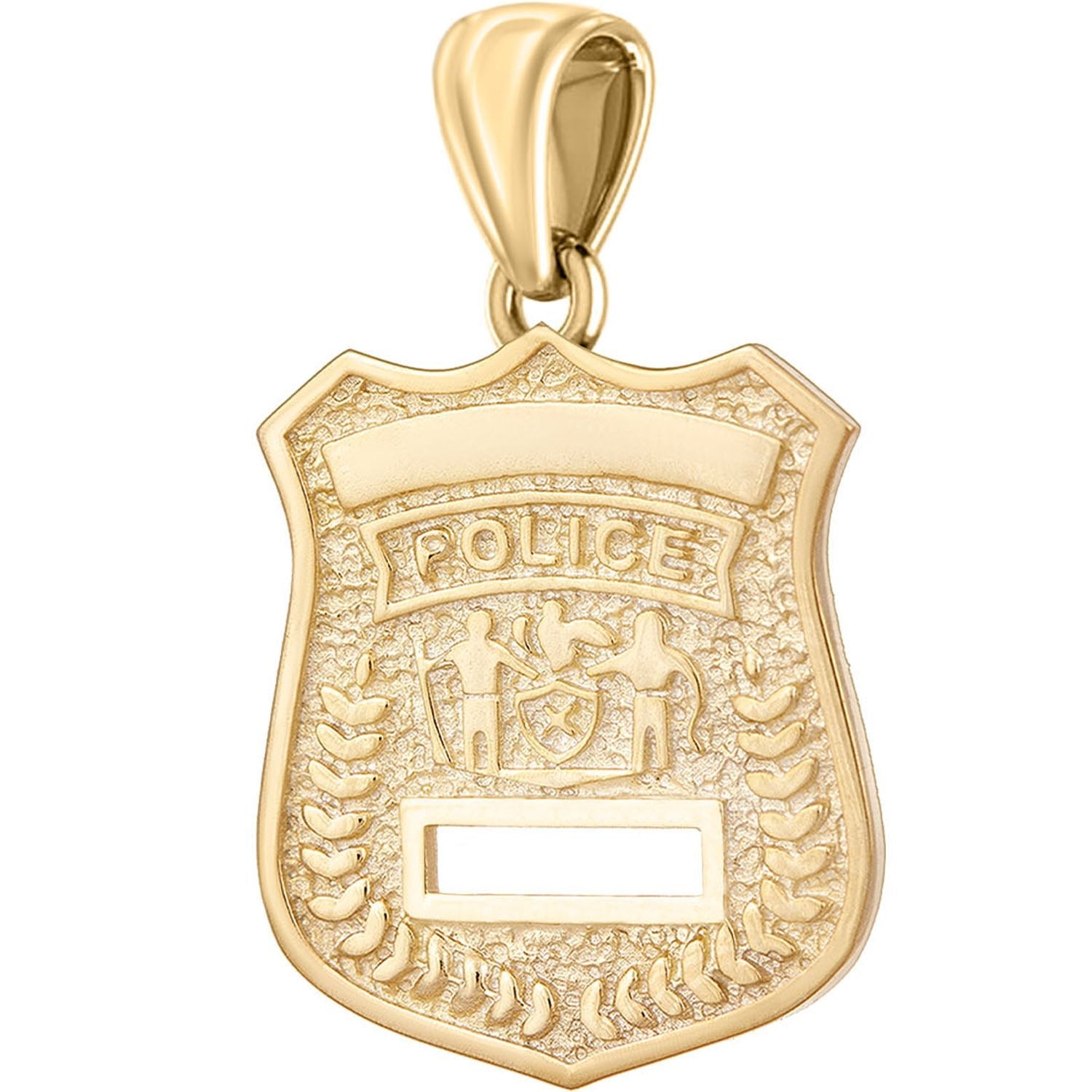 Ladies 14K Yellow Gold Customizable Police Badge Pendant Necklace, 22mm - US Jewels