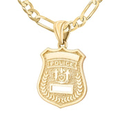 Ladies 14K Yellow Gold Customizable Police Badge Pendant Necklace, 25mm - US Jewels