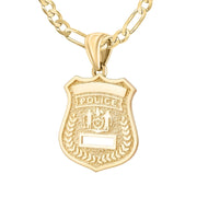 Ladies 14K Yellow Gold Customizable Police Badge Pendant Necklace, 25mm - US Jewels