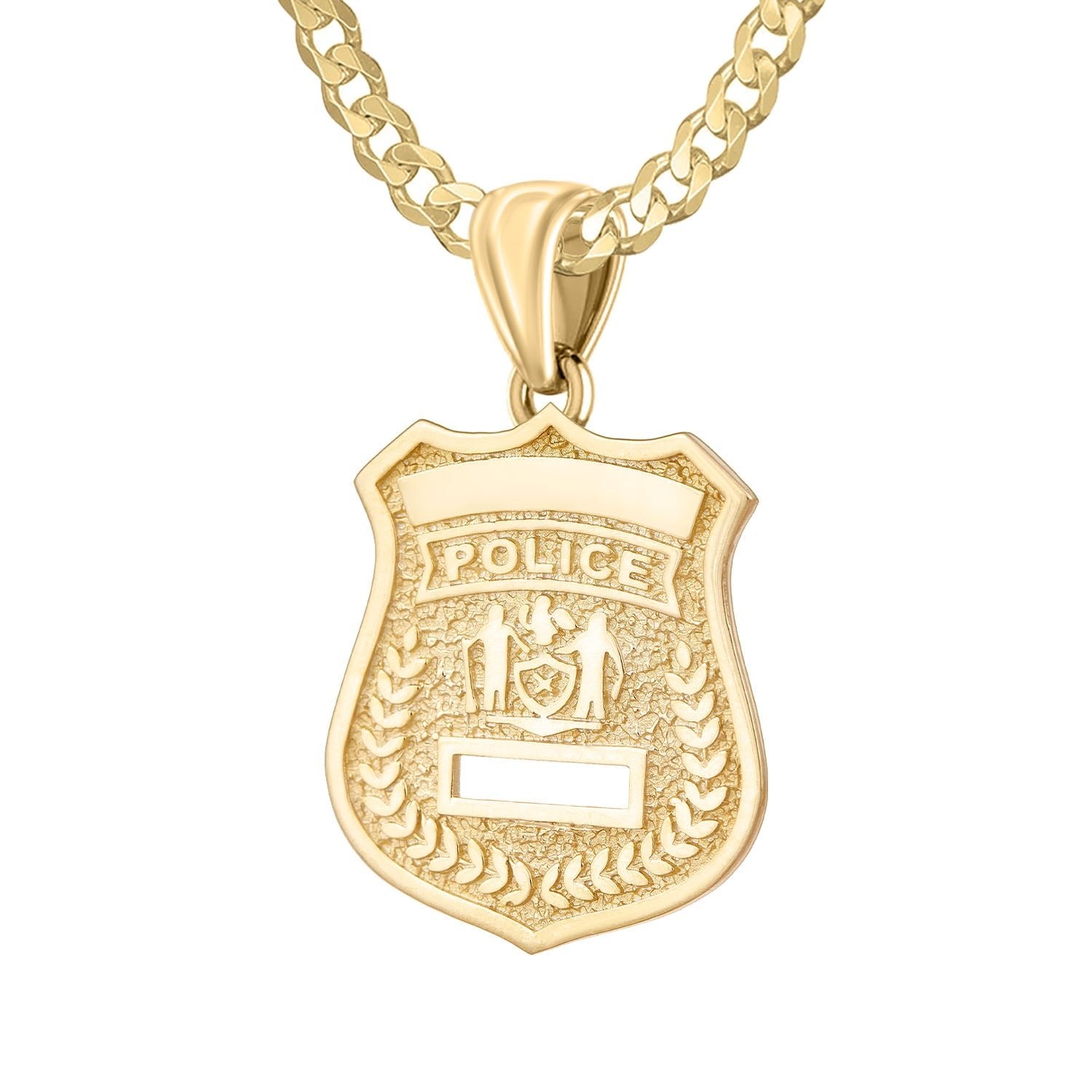 Ladies 14K Yellow Gold Customizable Police Badge Pendant Necklace, 25mm - US Jewels