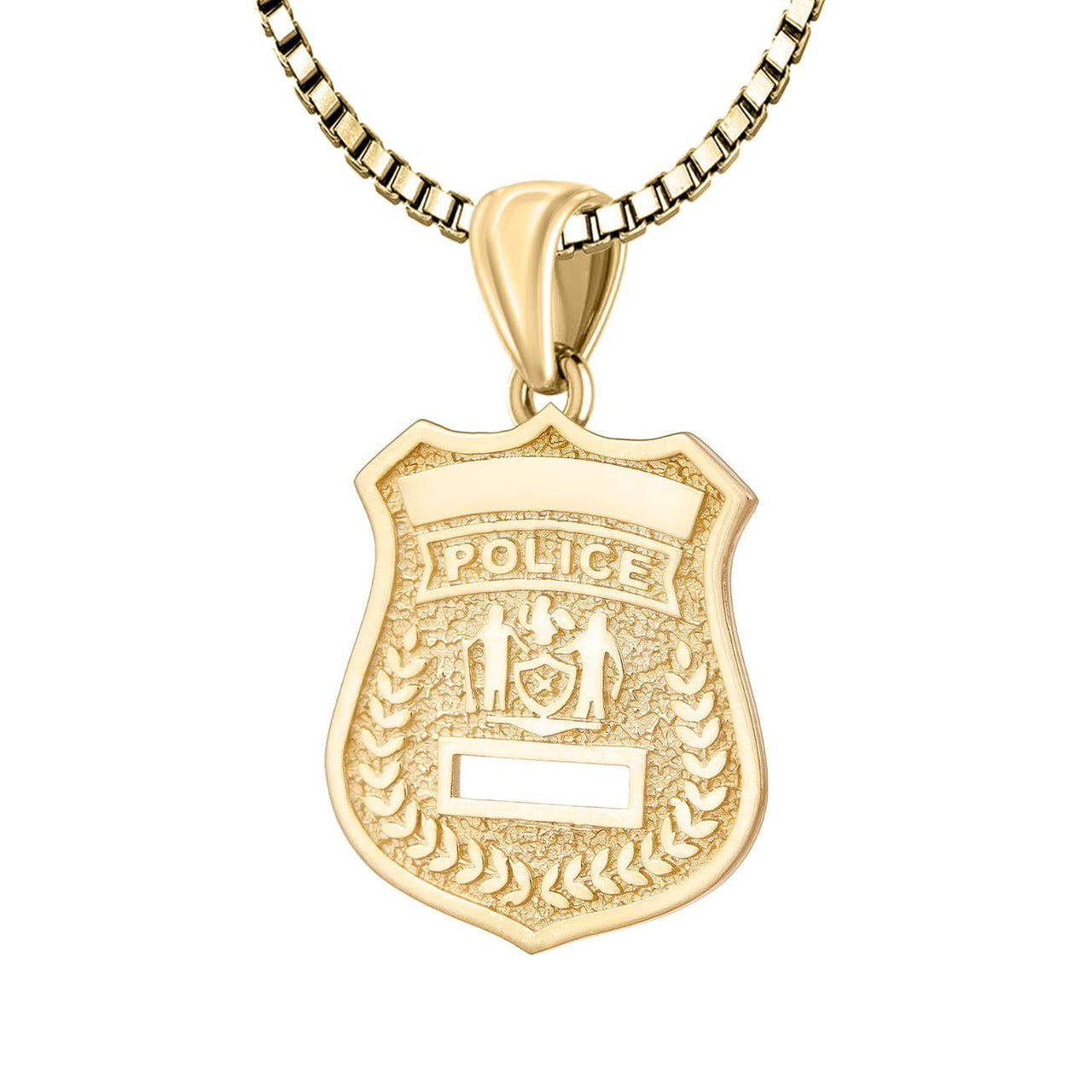 Ladies 14K Yellow Gold Customizable Police Badge Pendant Necklace, 25mm - US Jewels