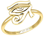 Ladies 14K Yellow Gold Eye of Horus Egyptian Ring - US Jewels