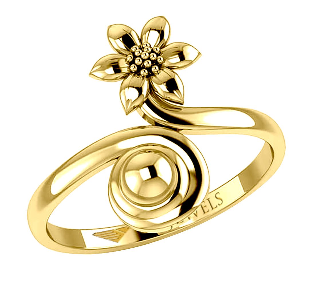 Ladies 14K Yellow Gold Floral Rain Lily Flower Ring - US Jewels