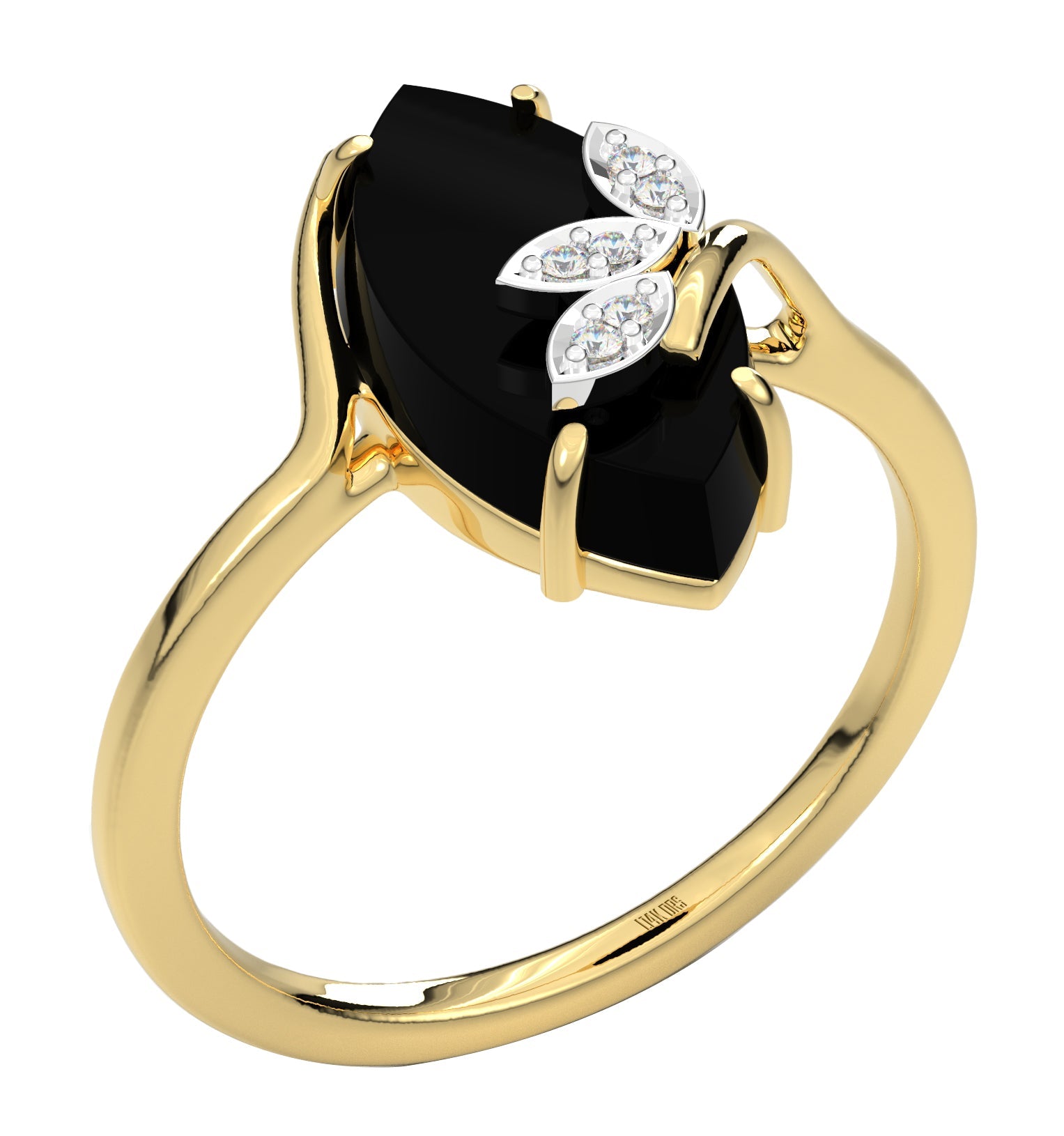 Ladies 14K Yellow Gold Genuine Black Onyx Diamond Ring - US Jewels