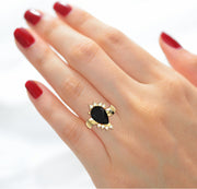 Ladies 14K Yellow Gold Genuine Diamond Pear Black Onyx Ring - US Jewels
