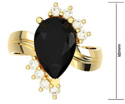 Ladies 14K Yellow Gold Genuine Diamond Pear Black Onyx Ring - US Jewels