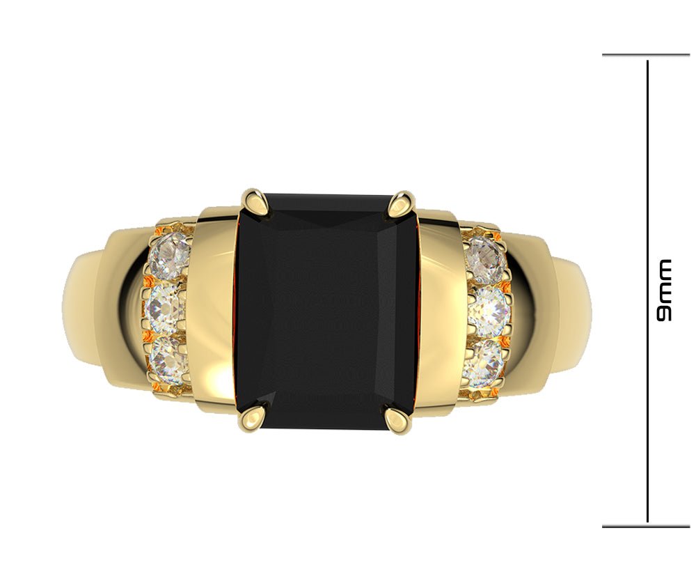 Ladies 14K Yellow Gold Genuine Diamond Rectangular Black Onyx Ring - US Jewels
