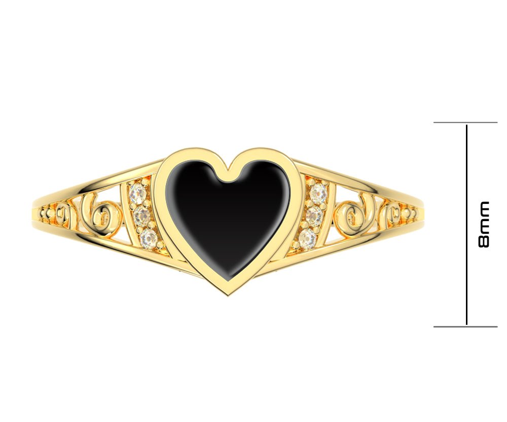 Ladies 14K Yellow Gold Genuine Heart Black Onyx Diamond Ring - US Jewels