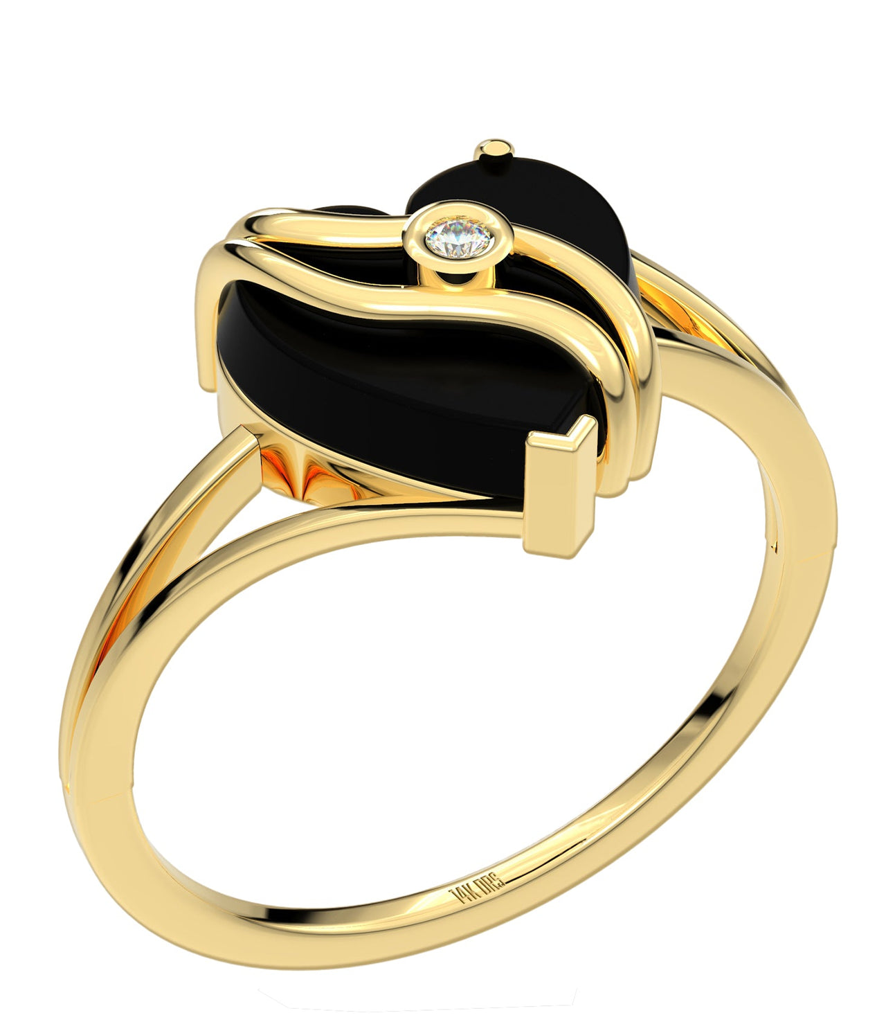 Ladies 14K Yellow Gold Genuine Heart Black Onyx Diamond Ring - US Jewels