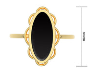 Ladies 14K Yellow Gold Genuine Oval Heart Black Onyx Ring - US Jewels