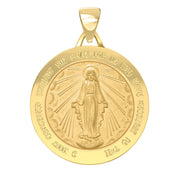 Ladies 14k Yellow Gold Hollow Miraculous Virgin Mary Medal Pendant Necklace, 25mm - US Jewels