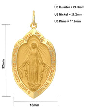 Ladies 14K Yellow Gold Miraculous Virgin Mary Solid Badge Polished Pendant Necklace, 32mm - US Jewels