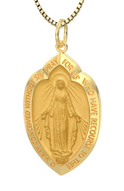 Ladies 14K Yellow Gold Miraculous Virgin Mary Solid Badge Polished Pendant Necklace, 32mm - US Jewels