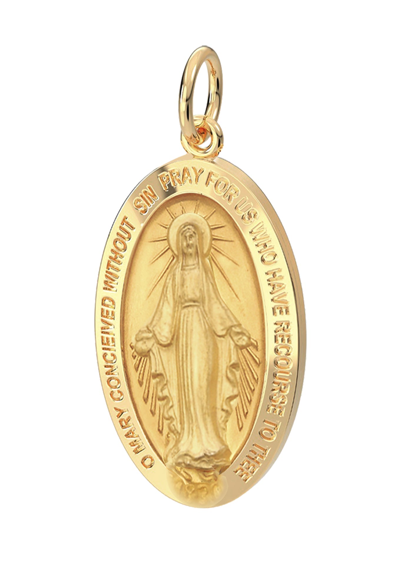 Ladies 14K Yellow Gold Miraculous Virgin Mary Solid Oval Polished Pendant Necklace, 22mm - US Jewels