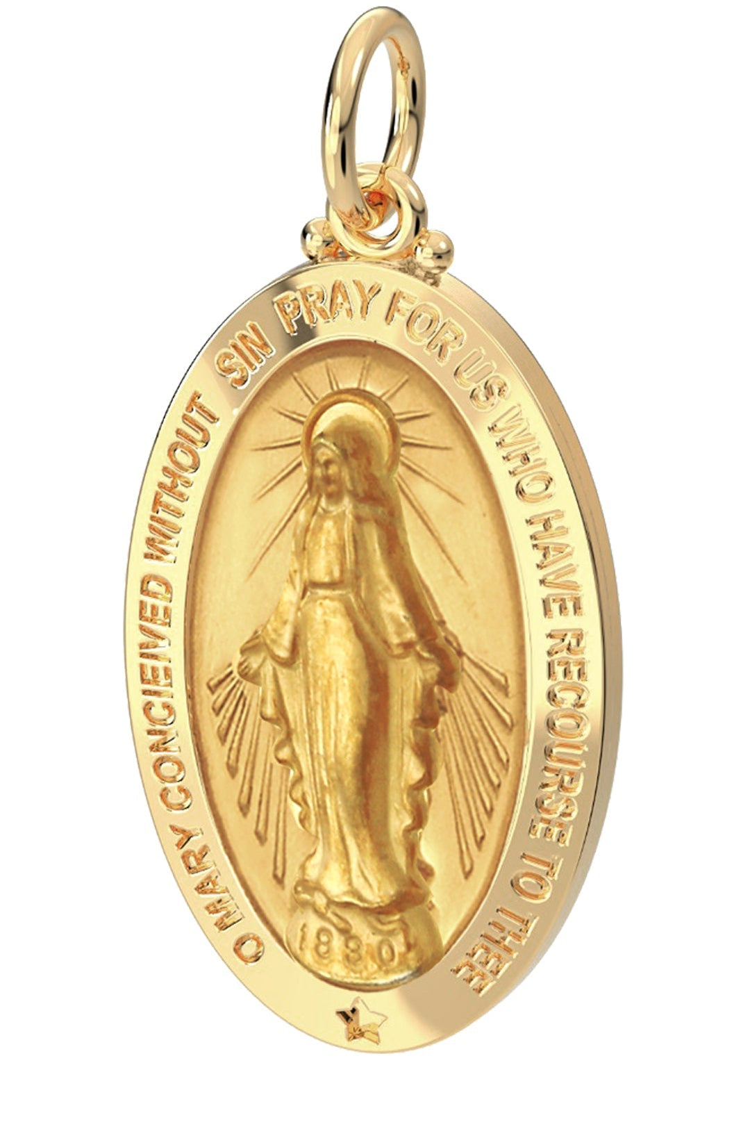 Ladies 14K Yellow Gold Miraculous Virgin Mary Solid Oval Polished Pendant Necklace, 24mm - US Jewels