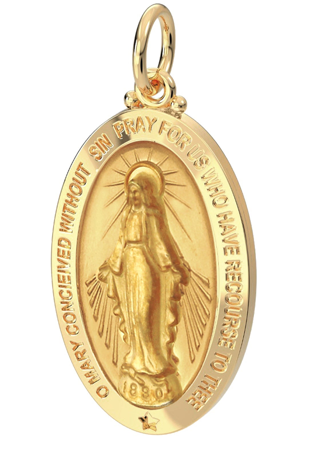 Ladies 14K Yellow Gold Miraculous Virgin Mary Solid Oval Polished Pendant Necklace, 26mm - US Jewels