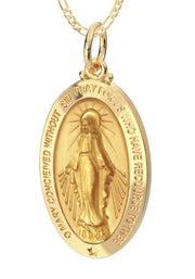 Ladies 14K Yellow Gold Miraculous Virgin Mary Solid Oval Polished Pendant Necklace, 26mm - US Jewels