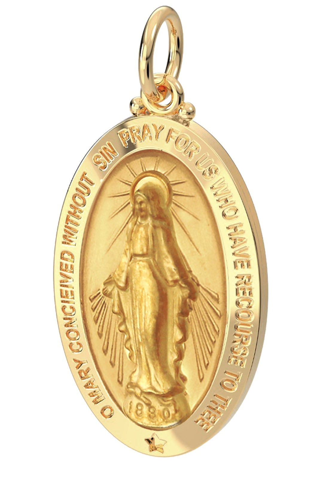 Ladies 14K Yellow Gold Miraculous Virgin Mary Solid Oval Polished Pendant Necklace, 28mm - US Jewels