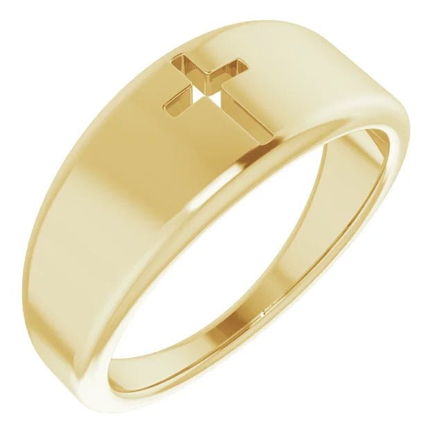 Ladies 14k Yellow Gold Pierced Cross Band Ring - US Jewels