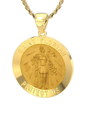 Ladies 14k Yellow Gold Round St Saint Florian Hollow Medal Pendant Necklace, 18mm - US Jewels