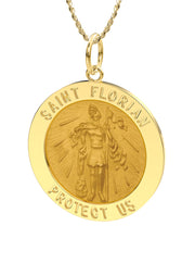 Ladies 14k Yellow Gold Round St Saint Florian Solid Medal Pendant Necklace, 18mm - US Jewels