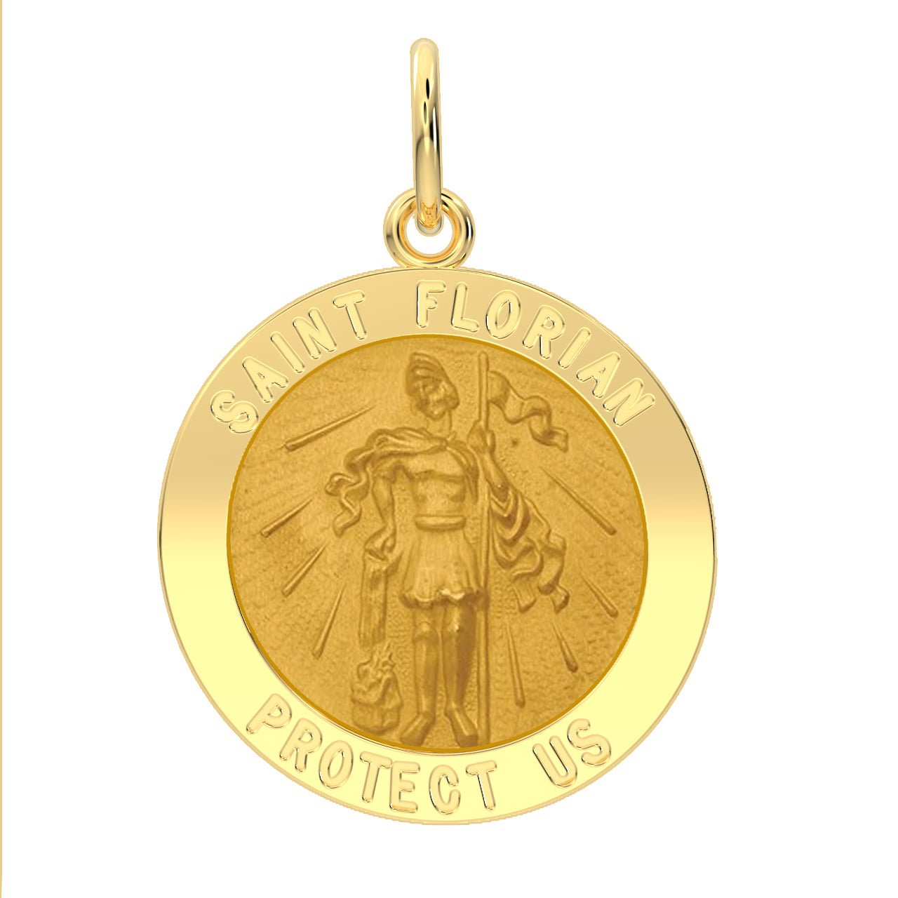 Ladies 14k Yellow Gold Round St Saint Florian Solid Medal Pendant Necklace, 22mm - US Jewels