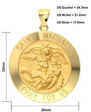 Ladies 14k Yellow Gold Round St Saint Michael Hollow Medal Pendant Necklace, 22mm - US Jewels