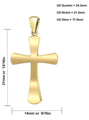Ladies 14K Yellow Gold Rounded Christian Cross Pendant Necklace - US Jewels