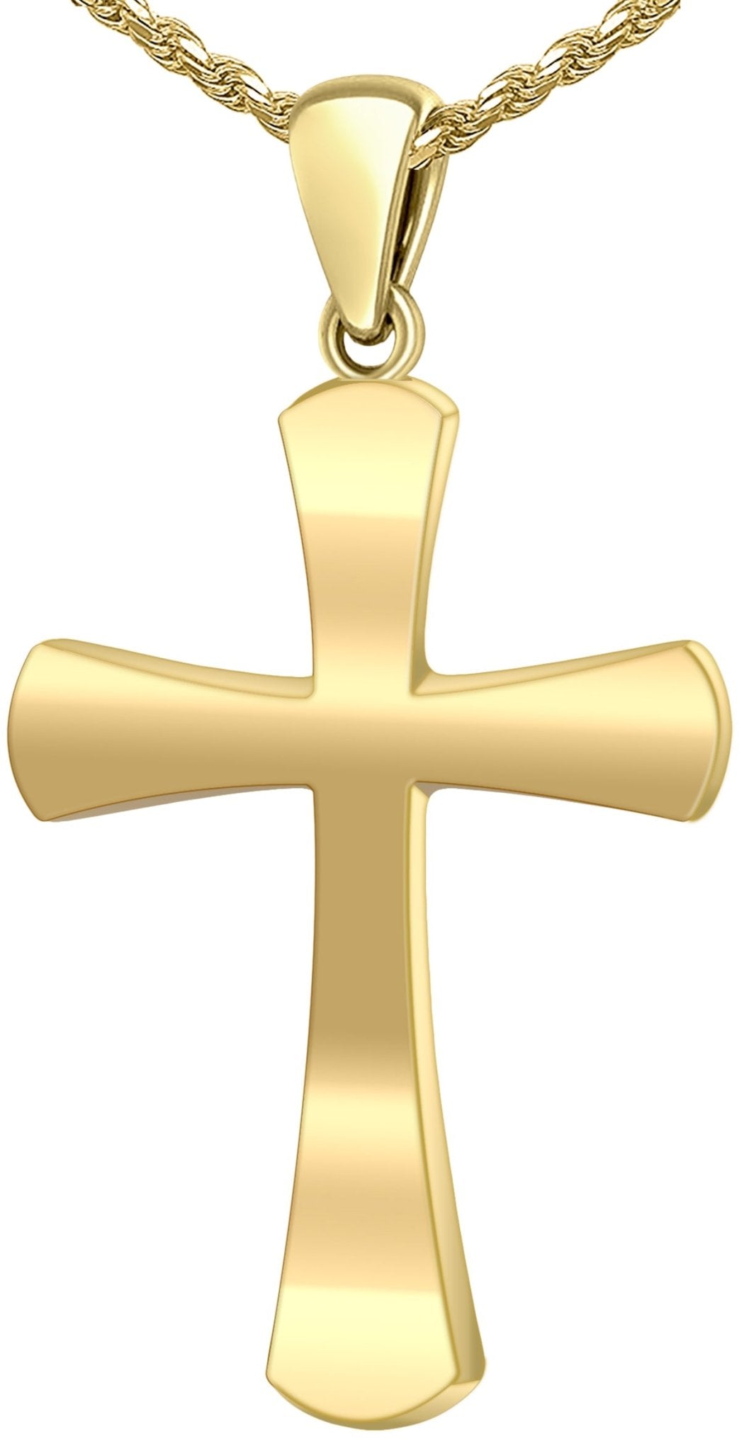 Ladies 14K Yellow Gold Rounded Christian Cross Pendant Necklace - US Jewels