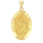 Ladies 14K Yellow Gold Saint Christopher Polished Finish Hollow Pendant Necklace, 18mm - US Jewels