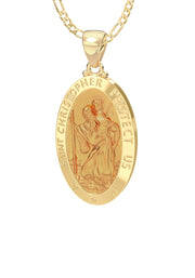Ladies 14K Yellow Gold Saint Christopher Polished Finish Hollow Pendant Necklace, 18mm - US Jewels