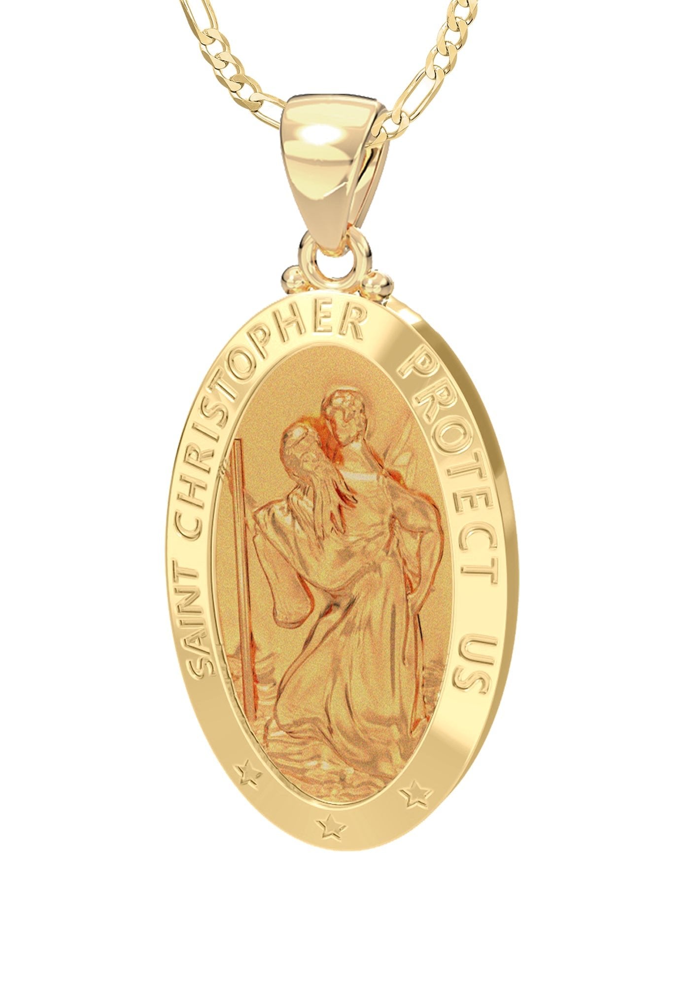 Ladies 14K Yellow Gold Saint Christopher Polished Finish Hollow Pendant Necklace, 26mm - US Jewels