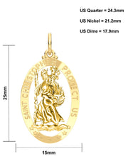 Ladies 14K Yellow Gold Saint Christopher Polished Finish Pierced Pendant Necklace, 25mm - US Jewels