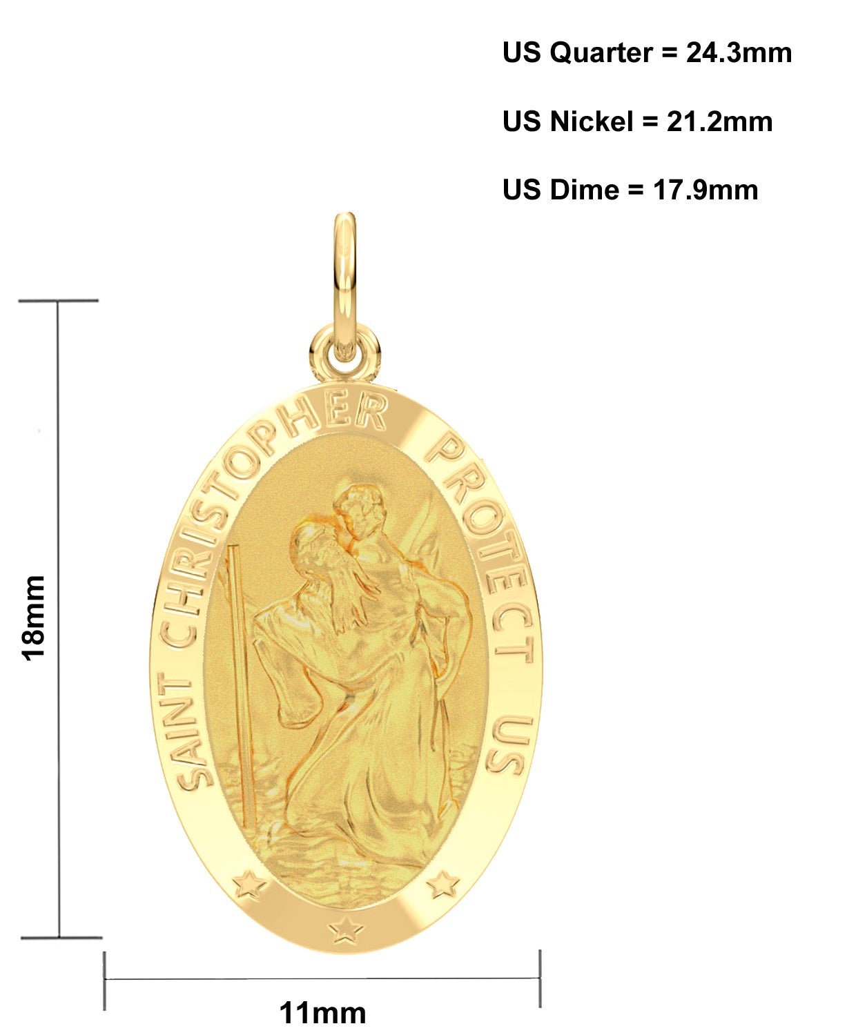 Ladies 14K Yellow Gold Saint Christopher Polished Finish Solid Pendant Necklace, 18mm - US Jewels