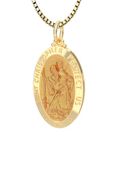 Ladies 14K Yellow Gold Saint Christopher Polished Finish Solid Pendant Necklace, 18mm - US Jewels