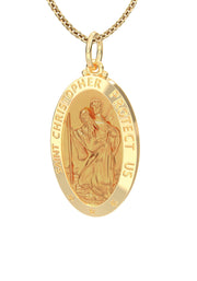 Ladies 14K Yellow Gold Saint Christopher Polished Finish Solid Pendant Necklace, 22mm - US Jewels