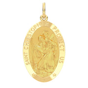 Ladies 14K Yellow Gold Saint Christopher Polished Finish Solid Pendant Necklace, 22mm - US Jewels