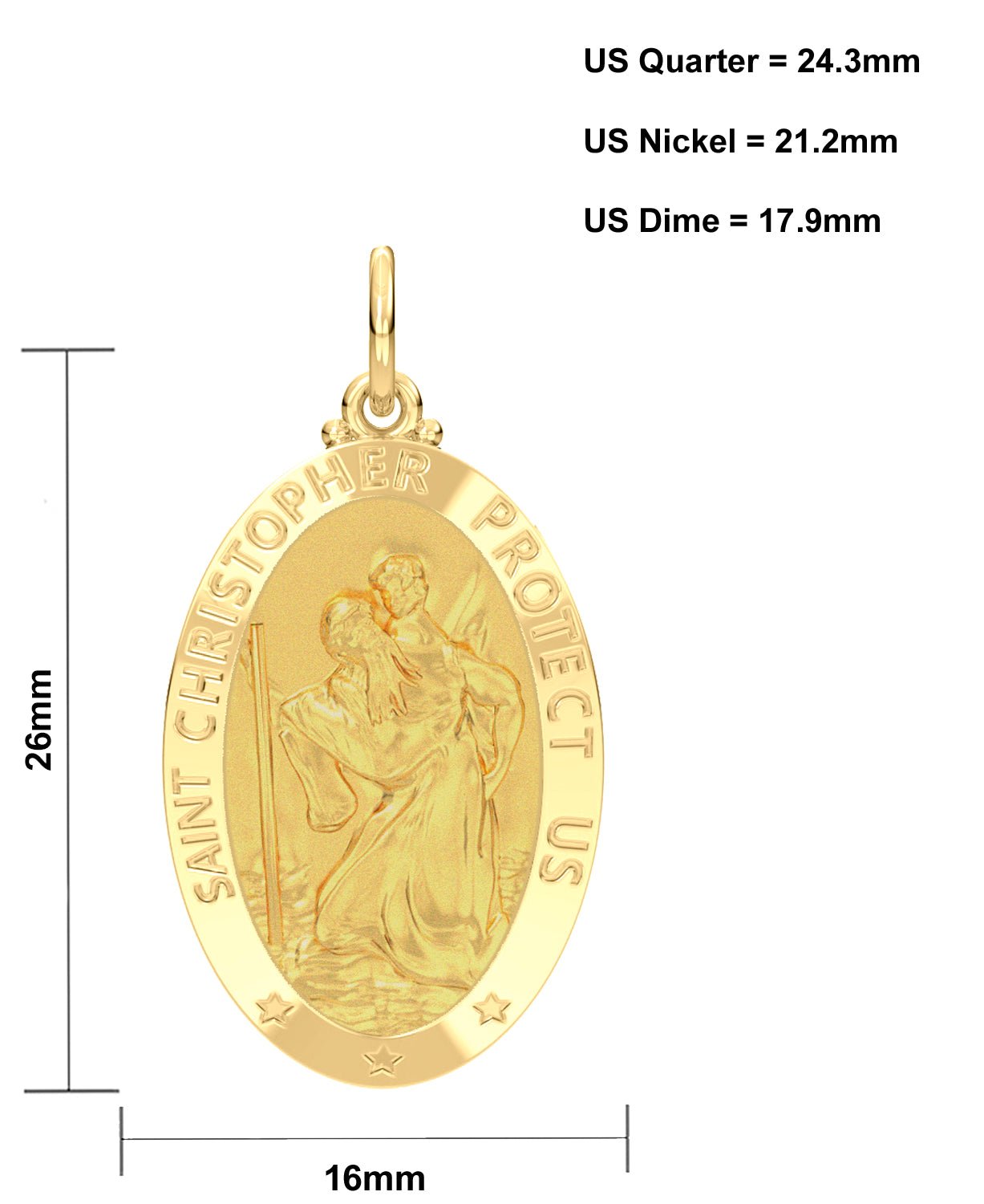 Ladies 14K Yellow Gold Saint Christopher Polished Finish Solid Pendant Necklace, 26mm - US Jewels