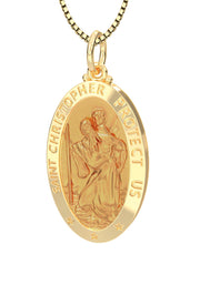 Ladies 14K Yellow Gold Saint Christopher Polished Finish Solid Pendant Necklace, 26mm - US Jewels