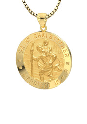 Ladies 14k Yellow Gold Saint Christopher Round Hollow Medal Necklace, 18mm - US Jewels
