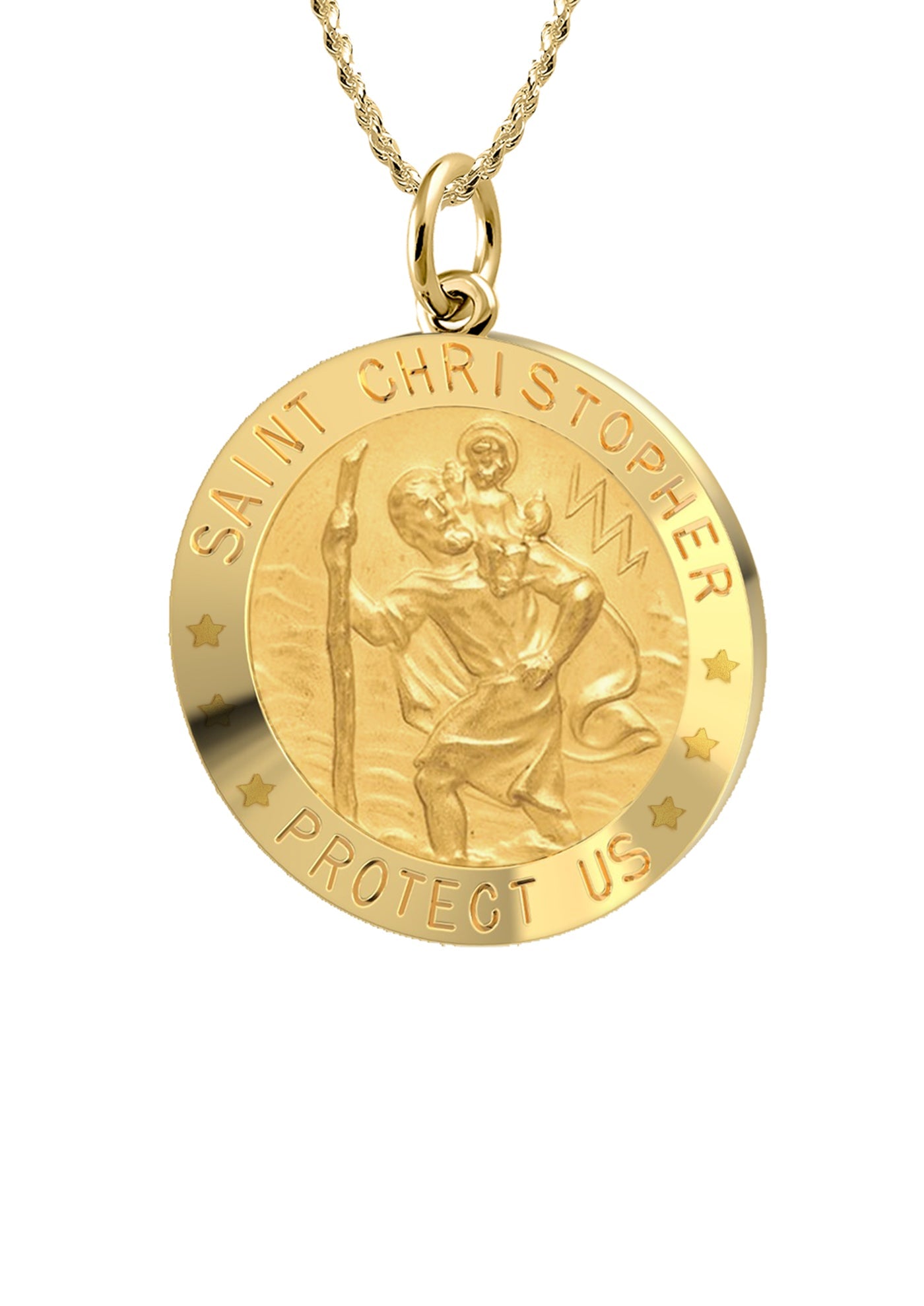 St Christopher Necklace - Solid Medal Necklace In 14K Gold