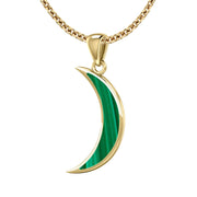 Ladies 14K Yellow Gold Simulated Malachite Magick Crescent Moon Pendant Necklace, 25mm - US Jewels