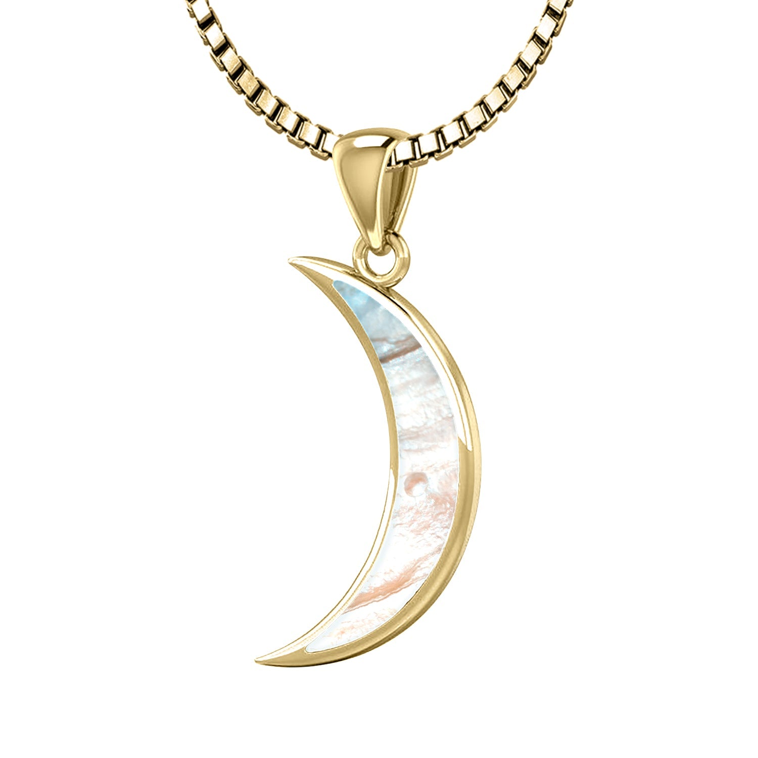 Ladies 14K Yellow Gold Simulated Mother of Pearl Magick Crescent Moon Pendant Necklace, 25mm - US Jewels