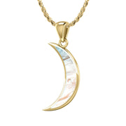 Ladies 14K Yellow Gold Simulated Mother of Pearl Magick Crescent Moon Pendant Necklace, 25mm - US Jewels