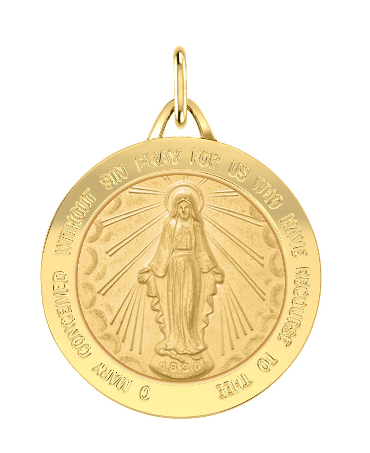 Ladies 14k Yellow Gold Solid Miraculous Virgin Mary Medal Pendant Necklace, 25mm - US Jewels