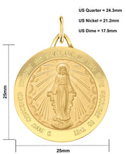 Ladies 14k Yellow Gold Solid Miraculous Virgin Mary Medal Pendant Necklace, 25mm - US Jewels