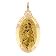 Ladies 14K Yellow Gold Solid Oval Saint Anthony Medal Pendant Necklace, 26mm - US Jewels