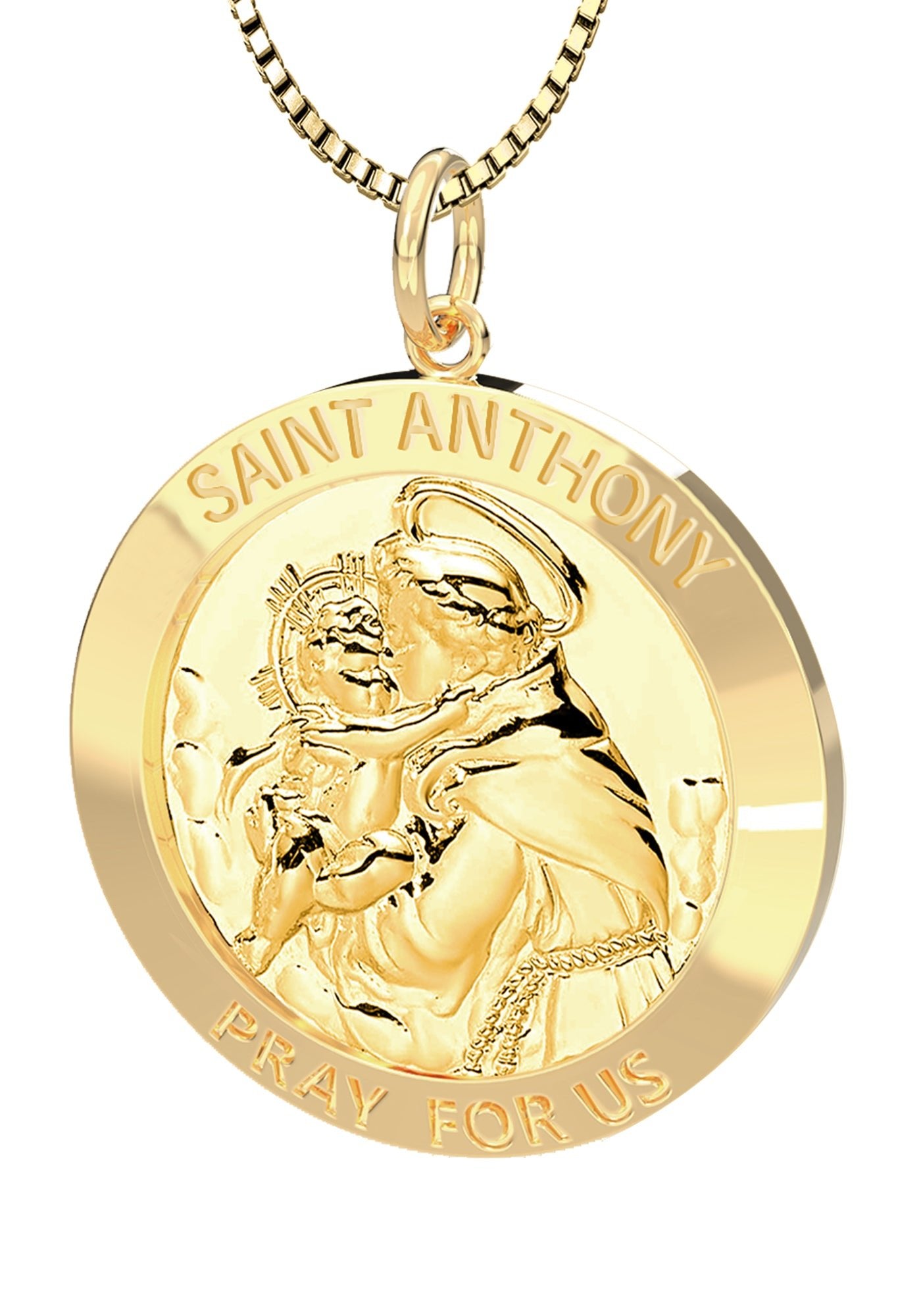 14K Yellow Gold Charm Pendant Saint Anthony Large Round